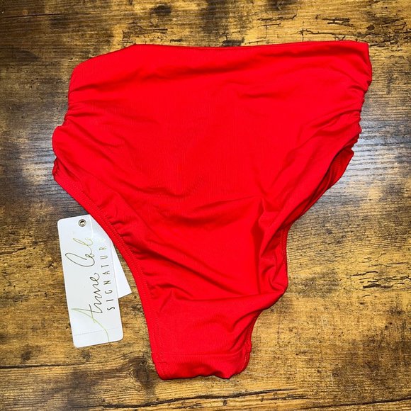 Anne Cole LIPSTICK RED Convertible Shirred Bikini Swim Bottom Size XS NWT - Picture 6 of 7